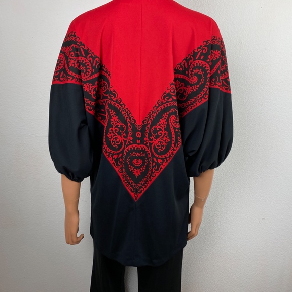 Vintage 70s Miss Shaheen Pant Set Medium Bold Red & Black Tunic Wide Leg Pants - Picture 9 of 13